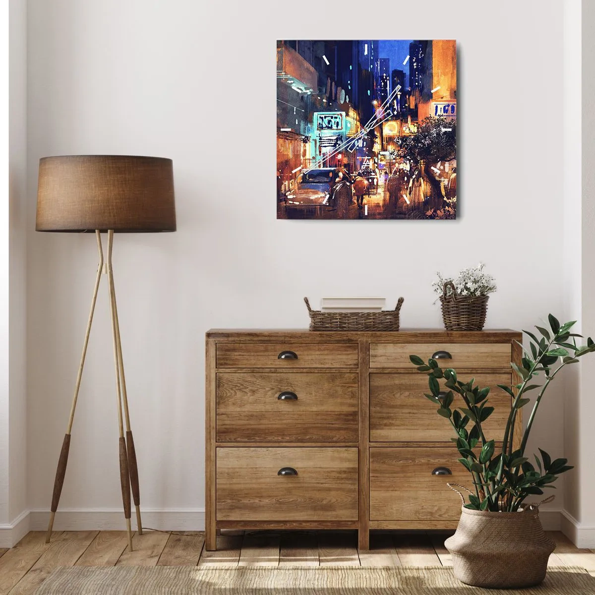 Relógio de parede - Relógio em vidro - E a cidade não dorme - 30x30 cm