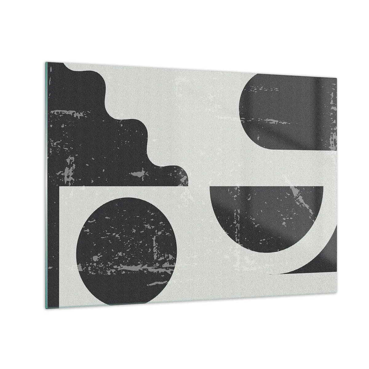 Quadro em vidro - Gráficos geométricos abstratos com abrasões - 70x50cm - Composição acima e abaixo - Decoração de parede moderna para a sala de estar e quarto ARTTOR