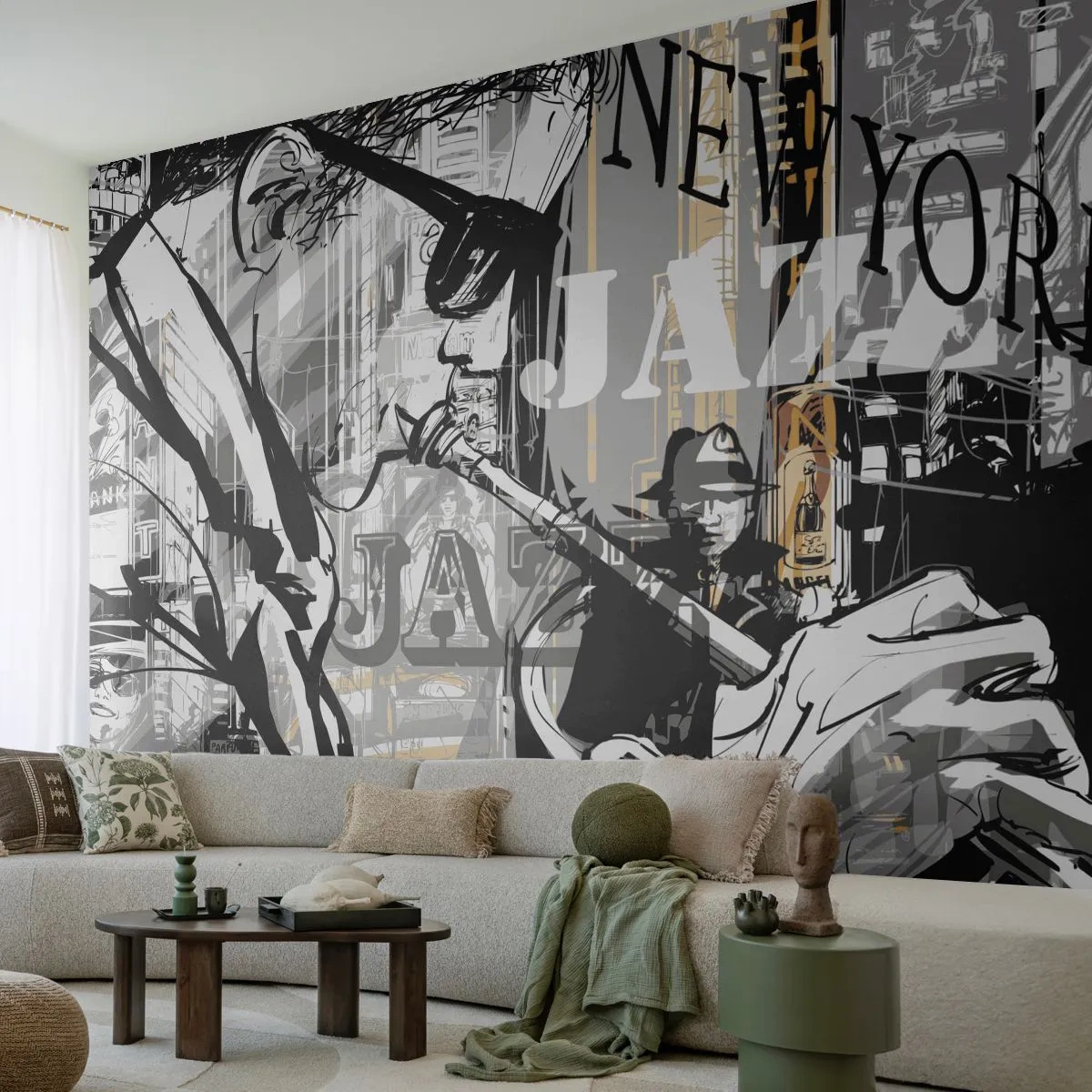 Papel de Parede Autocolante Deluxe Sticker - Ao ritmo de Nova Iorque - Nova Iorque, Música, Jazz - 400x280 cm