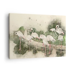 Quadro em tela - Flamingos em seu ambiente natural em estilo aquarela - 70x50cm - Sonho exótico - Decoração de parede moderna para a sala de estar e quarto ARTTOR