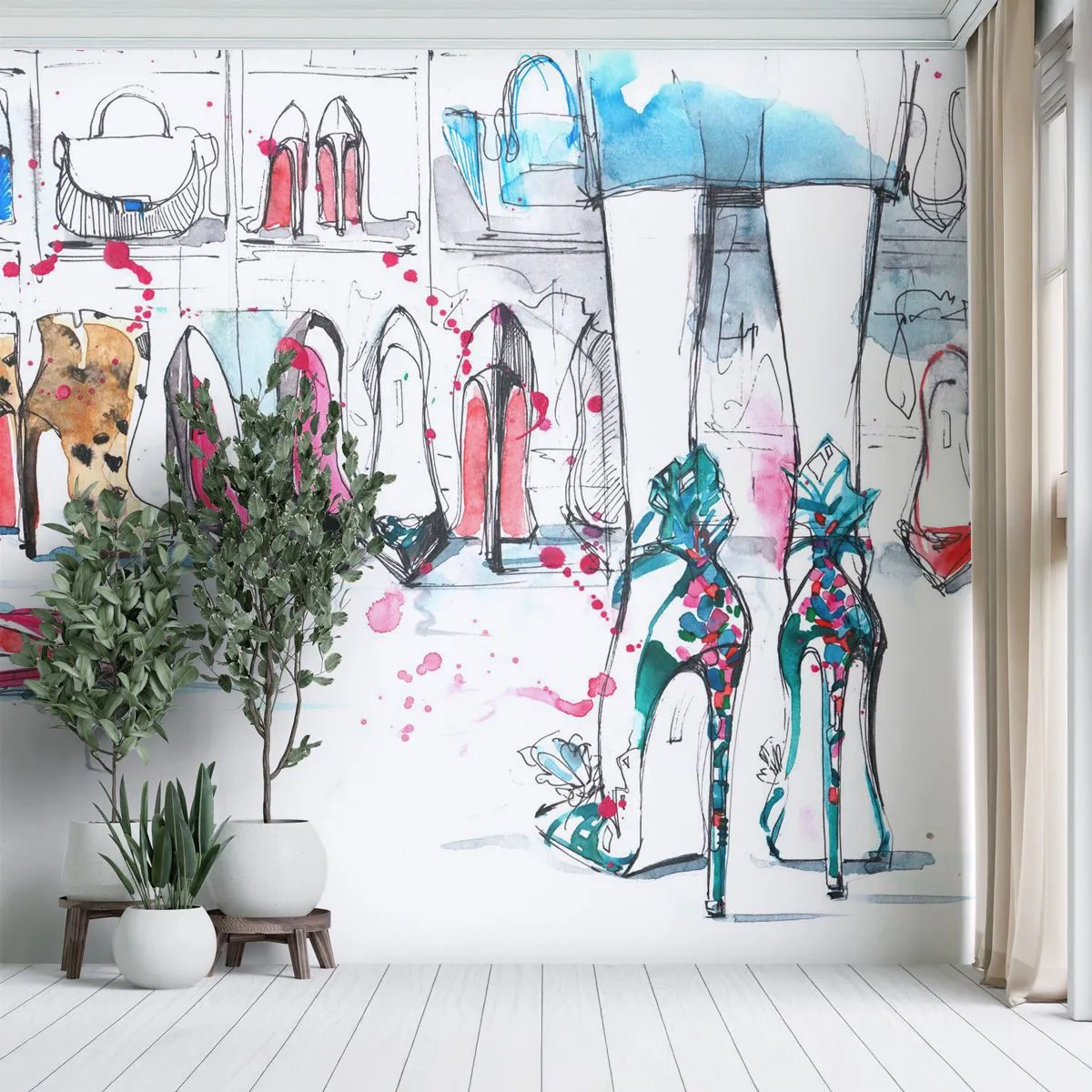 Papel de Parede Premium Canvas - Abre-te, sésamo - Guarda-roupa feminino, Moda, Bolsa - 500x350 cm