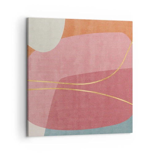 Quadro em tela - Composição pastel com fio dourado - 50x50 cm