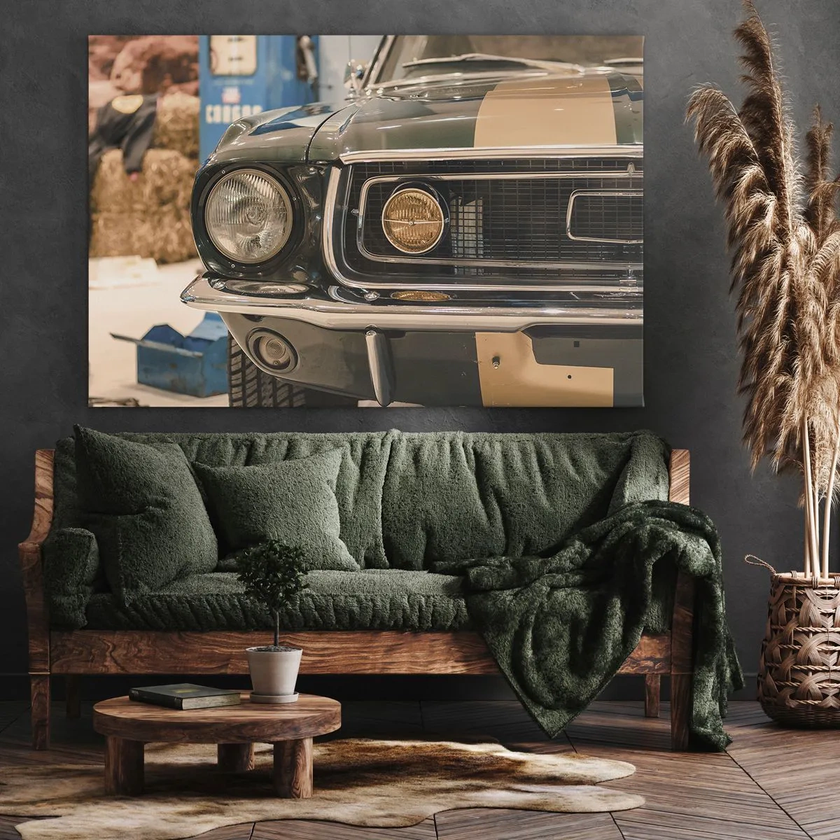 Quadro em tela - Um carro retrô icônico em um cenário clássico - 70x50cm - Encontro com uma lenda - Decoração de parede moderna para a sala de estar e quarto ARTTOR