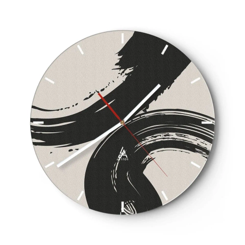 Relógio de parede - Relógio em vidro - Traços pretos amplos em um fundo claro - 30x30cm - Varrer e circular - Decoração de parede moderna para a sala de estar, cozinha e quarto ARTTOR