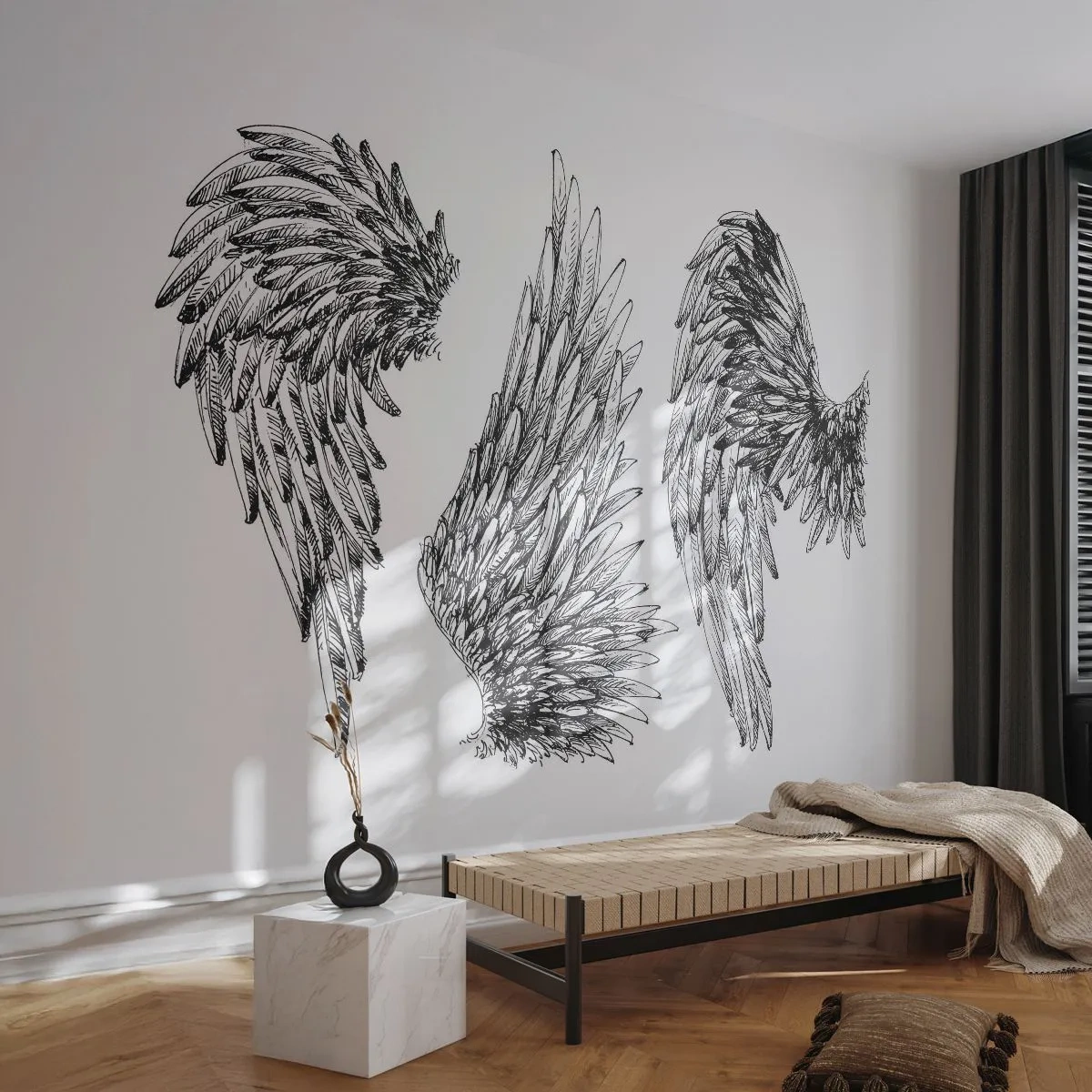 Papel de Parede Premium Canvas - Você também pode se tornar um anjo - Pena de pássaro, Asas, Gráficos - 250x175 cm