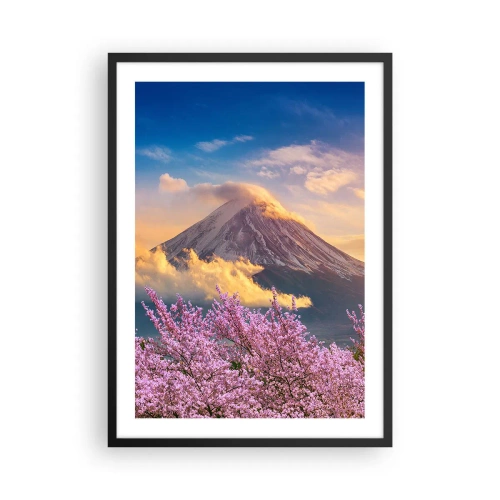 Pôster com moldura preta - Monte Fuji cercado por flores de cerejeira ao pôr do sol - 50x70cm - Santidade japonesa - Decoração de parede moderna para a sala de estar e quarto ARTTOR