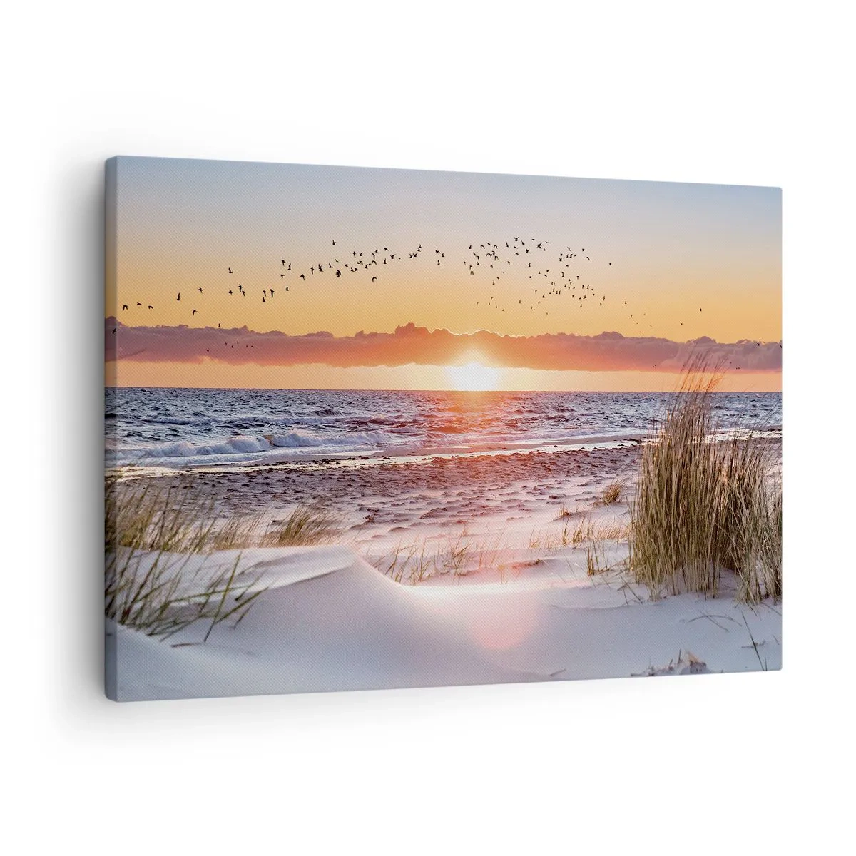 Quadro em tela - Pôr do sol sobre o mar com vista para as dunas - 70x50cm - Paisagem horizontal - Decoração de parede moderna para a sala de estar e quarto ARTTOR