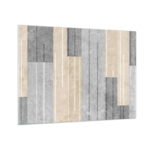 Quadro em vidro - Listras geométricas em tons de cinza e bege - 70x50cm - Composição: mantenha vertical - Decoração de parede moderna para a sala de estar e quarto ARTTOR