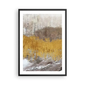 Pôster com moldura preta - Textura abstrata em dourado e bege com efeito de profundidade - 50x70cm - Uma explosão dourada - Decoração de parede moderna para a sala de estar e quarto ARTTOR