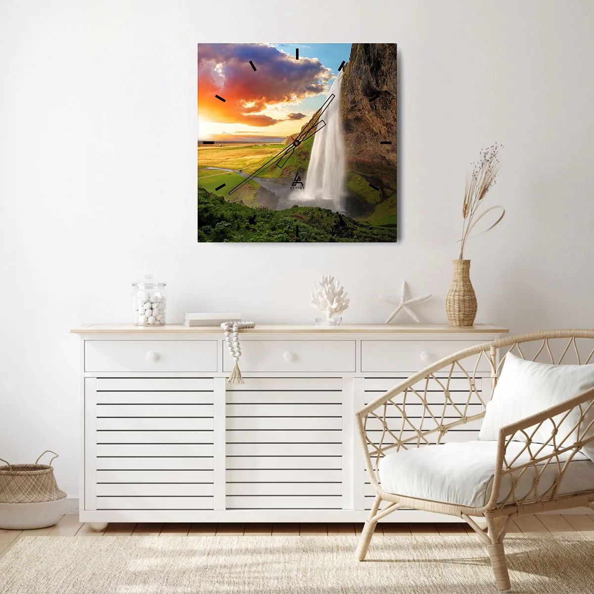 Relógio de parede - Relógio em vidro - A plenitude do Verão islandês - 30x30 cm