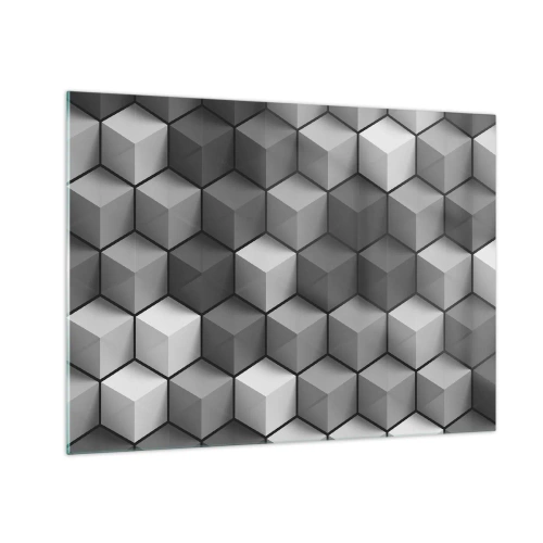 Quadro em vidro - Cubos geométricos em tons de cinza - 70x50cm - Quebra-cabeça cubista - Decoração de parede moderna para a sala de estar e quarto ARTTOR