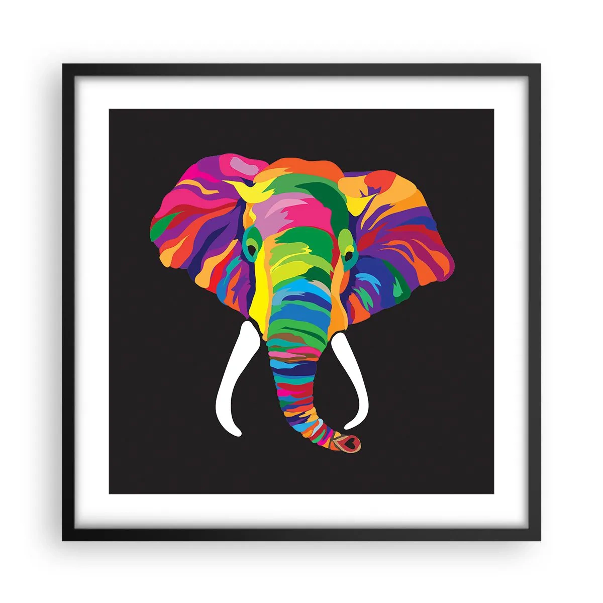 Pôster com moldura preta - O elefante que adorava banhar-se no arco-íris - 50x50 cm