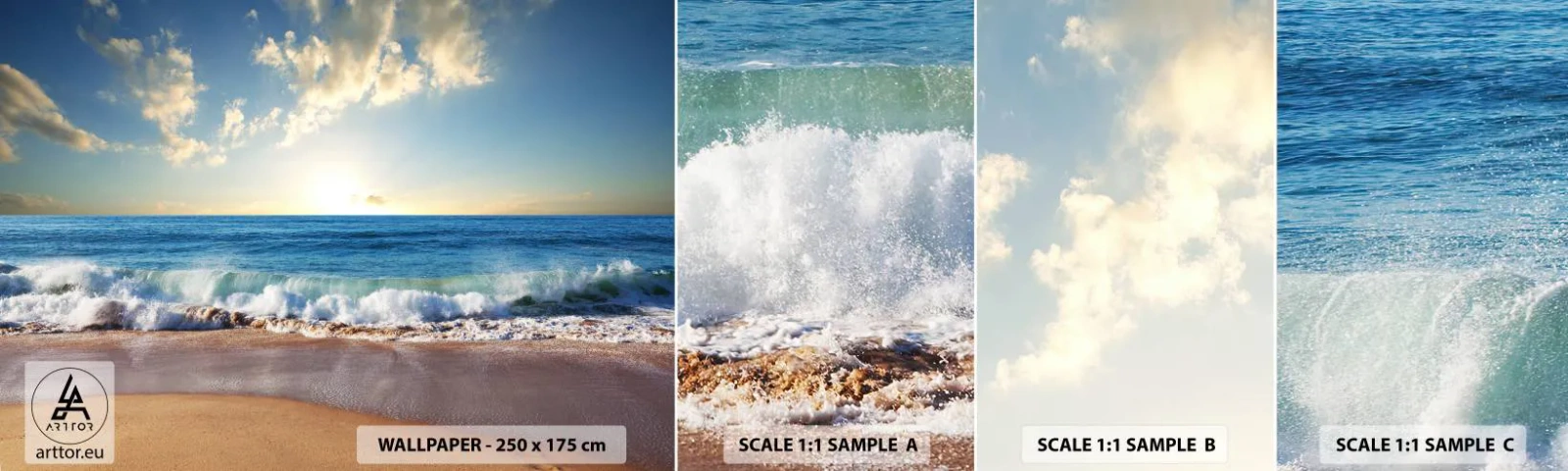 Amostra de papel de parede autocolante Deluxe Sticker - Movimento e quietude ao mesmo tempo - Paisagem, Mar, Praia - 100x30 cm