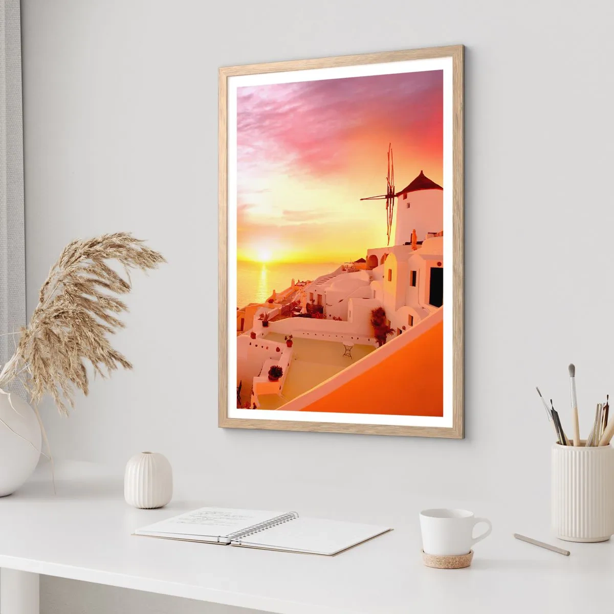 Pôster com moldura de carvalho claro - Derreter em branco e ouro - 61x91 cm