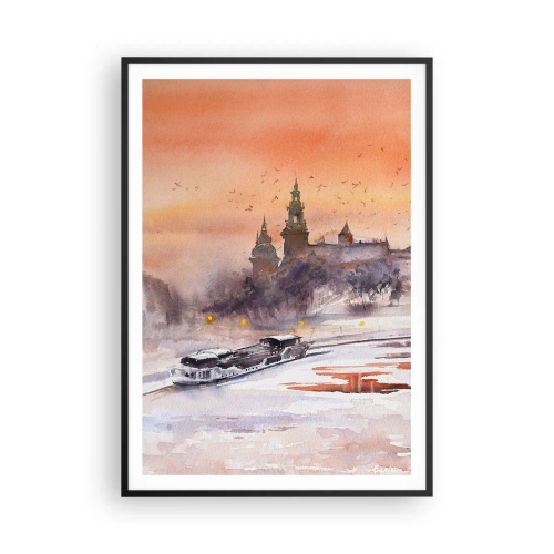 Pôster com moldura preta - Pôr do sol real - 70x100 cm