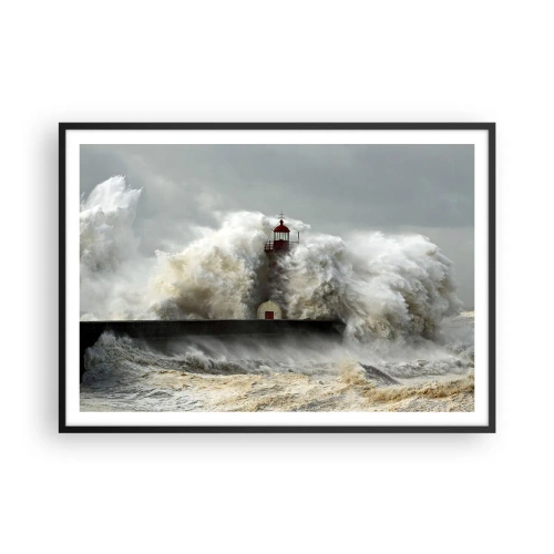 Pôster com moldura preta - A ira do oceano - 100x70 cm