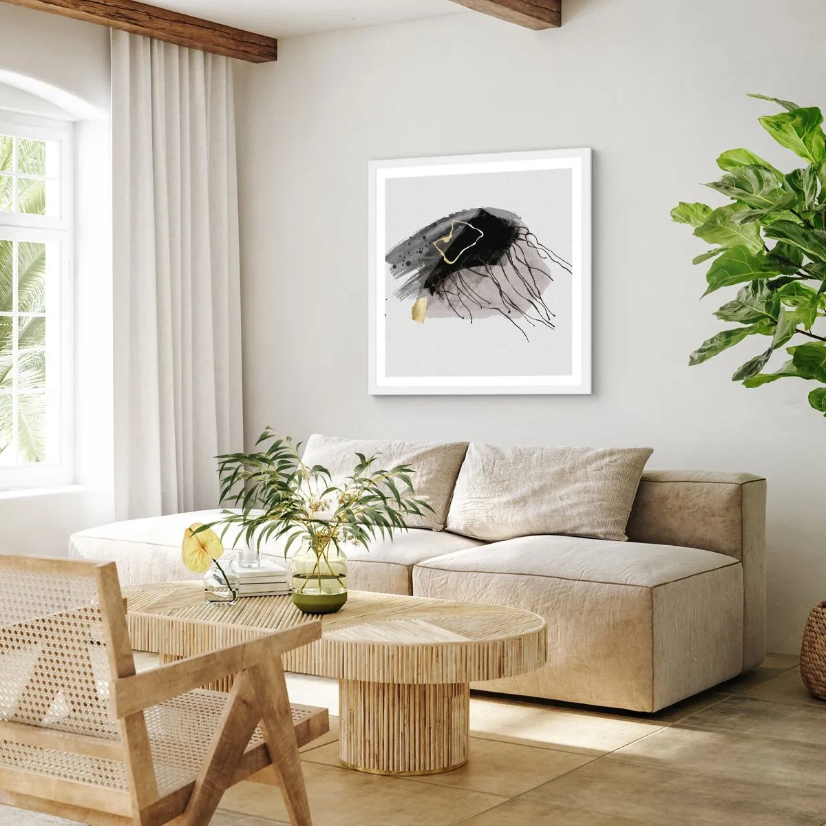 Pôster em moldura branca - A preto e dourado - 60x60 cm