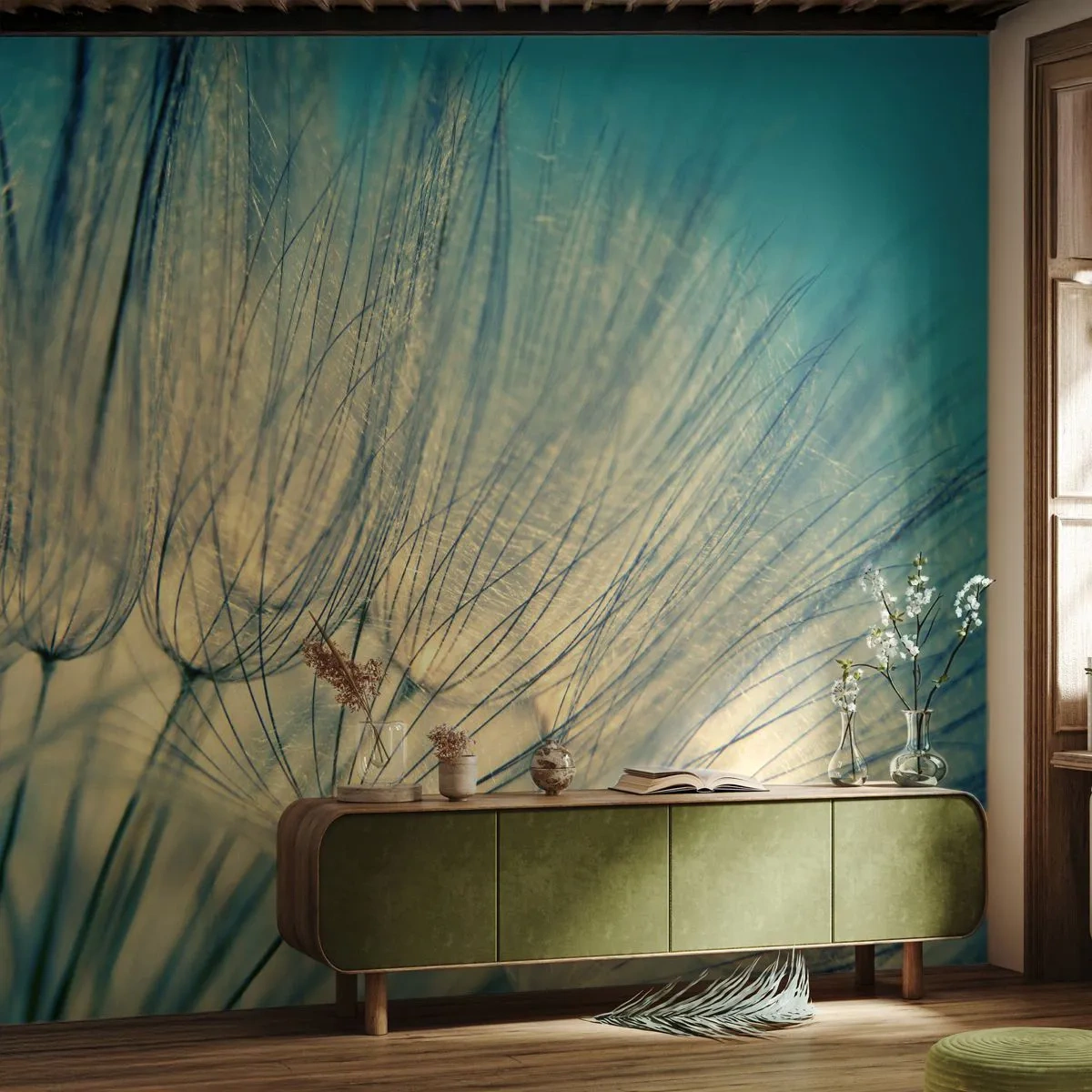 Papel de Parede Premium Canvas - À espera do vento - Dente de leão, Prado, Natureza - 250x175 cm