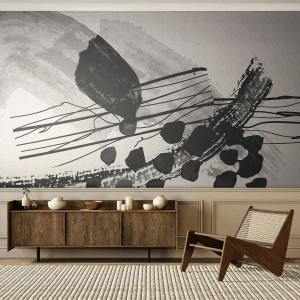 Papel de Parede Premium Sand - Abstração orgánica em preto e branco - Abstração, Moderno, Pedaço - 100x70 cm