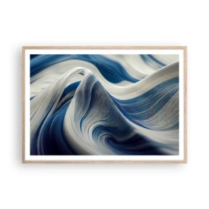 Pôster com moldura de carvalho claro - A fluidez do azul e do branco - 100x70 cm