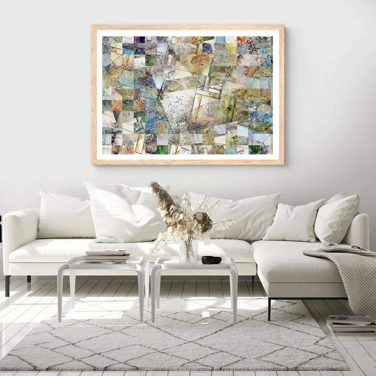 Pôster com moldura de carvalho claro - Embaralhamento geométrico - 100x70 cm