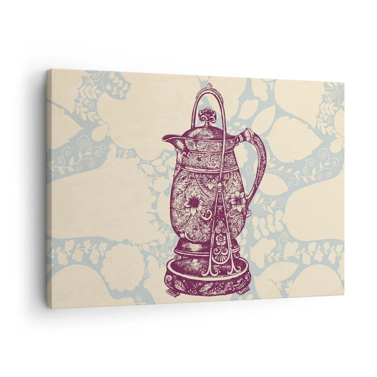 Quadro em tela - Jarro estilizado com ornamentos em fundo floral - 70x50cm - A beleza da vida cotidiana - Decoração de parede moderna para a sala de estar e quarto ARTTOR