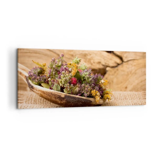 Quadro em tela - Flores coloridas e ervas aromáticas - 100x40 cm