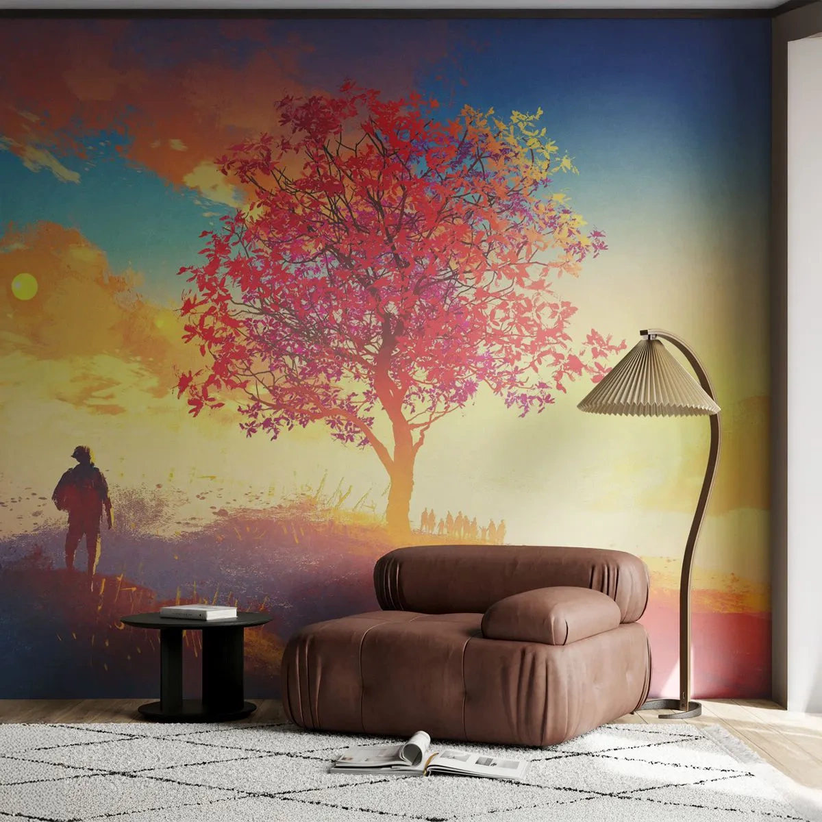 Papel de Parede Premium Sand - O peregrino no seu destino - Paisagem, Árvore, Andarilho - 100x70 cm