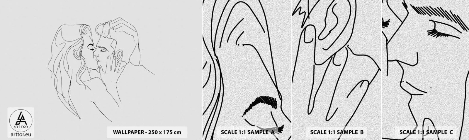 Amostra de papel de parede autocolante Deluxe Sticker - Com a mesma linha - Gráficos, Casal apaixonado, Beijo - 100x30 cm