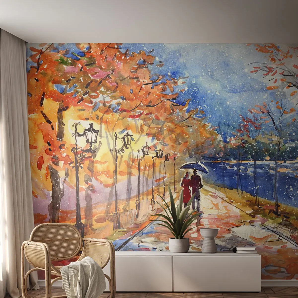 Papel de Parede Premium Sand - Juntos até ao limite do tempo - Paisagem, Avenida Parque, Árvores - 100x70 cm