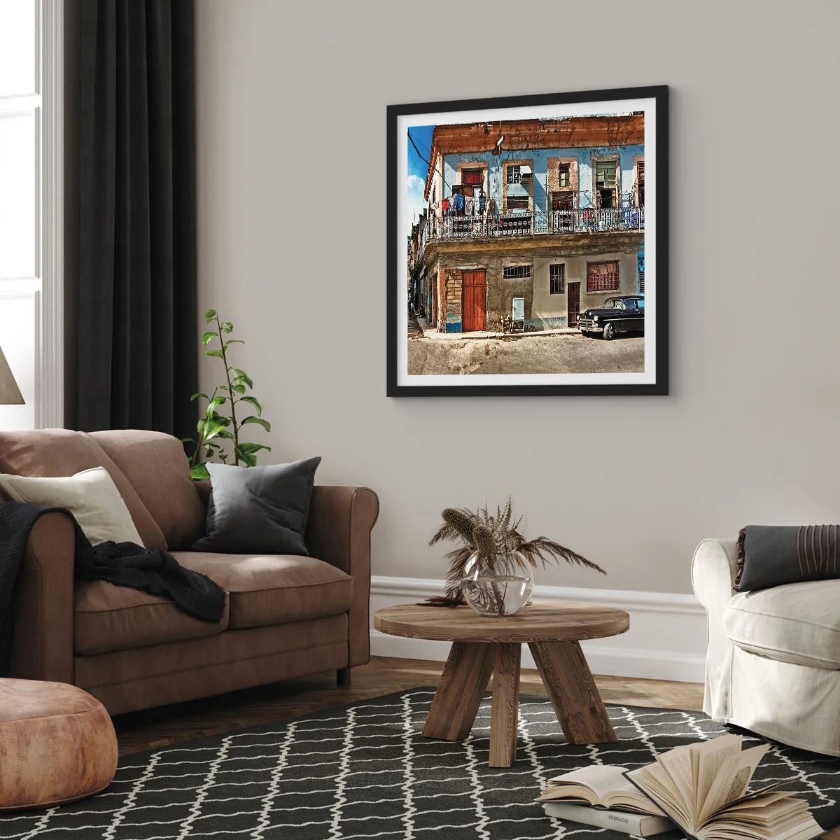 Pôster com moldura preta - Vibrações de Havana - 60x60 cm