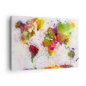 Quadro em tela - Um mapa-múndi colorido em estilo abstrato - 70x50cm - De algum modo, resultou assim - Decoração de parede moderna para a sala de estar e quarto ARTTOR
