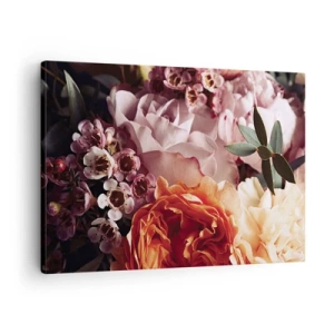 Quadro em tela - Um close de uma composição de flores coloridas - 70x50cm - Envolto em beleza - Decoração de parede moderna para a sala de estar e quarto ARTTOR