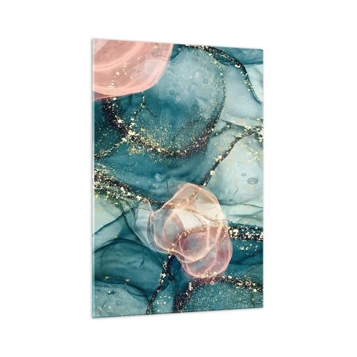 Quadro em vidro - Azul seda, rosa tule - 70x100 cm