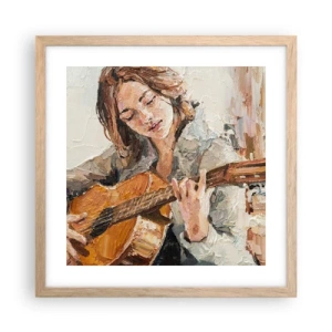 Pôster com moldura de carvalho claro - Concerto de violão e coração de rapariga - 40x40 cm