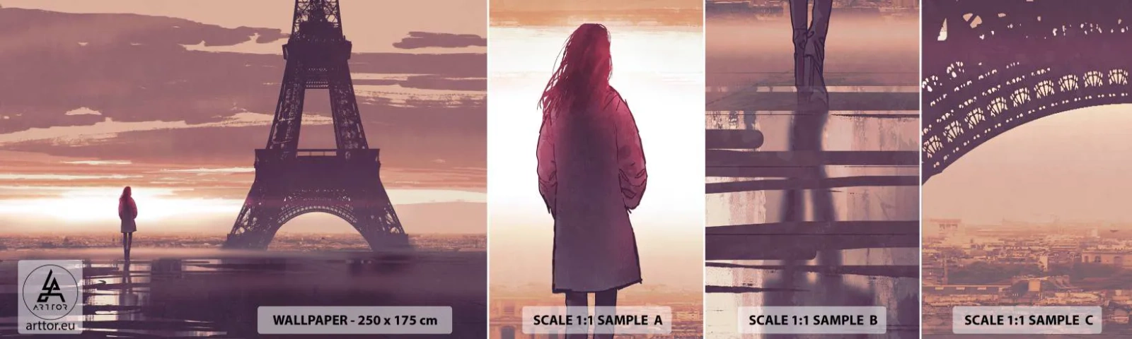 Amostra de papel de parede autocolante Deluxe Sticker - Só elas as duas - Cidade, Torre Eiffel, Paris - 100x30 cm