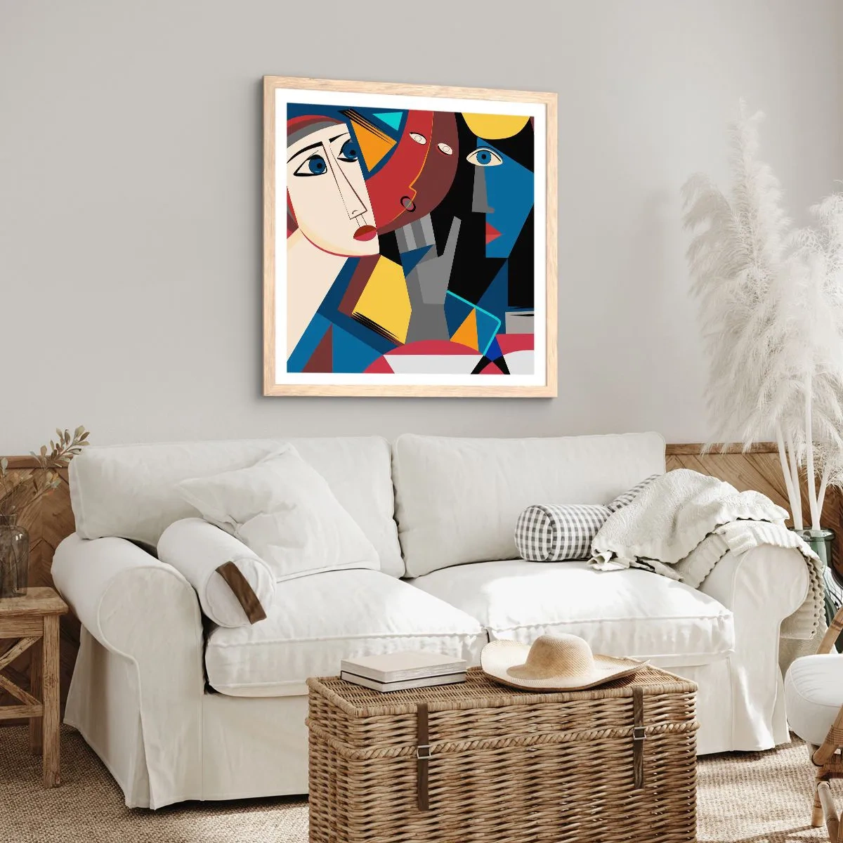Pôster com moldura de carvalho claro - Uma conversa entre cubistas - 40x40 cm
