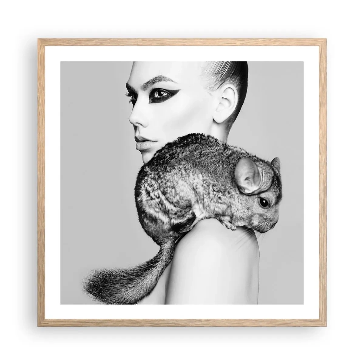Pôster com moldura de carvalho claro - A dama com a chinchila - 60x60 cm