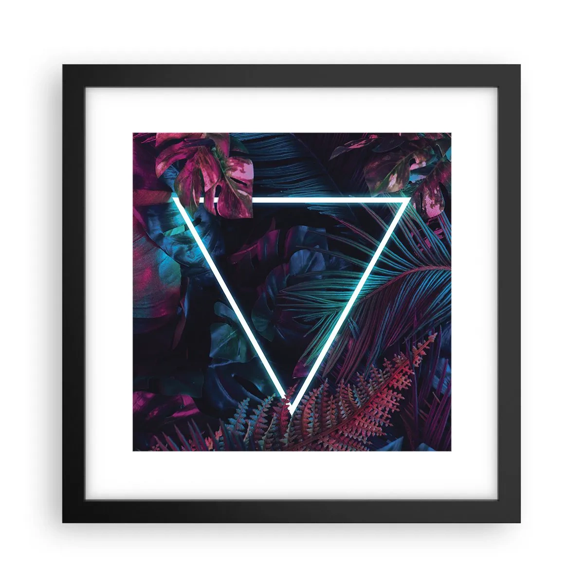 Pôster com moldura preta - Jardim estilo discoteca - 30x30 cm