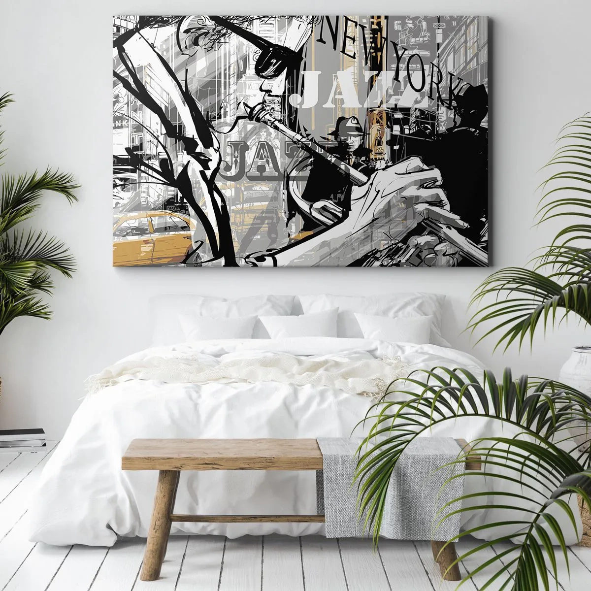 Quadro em tela - Cena de jazz de Nova York - 70x50cm - Ao ritmo de Nova Iorque - Decoração de parede moderna para a sala de estar e quarto ARTTOR