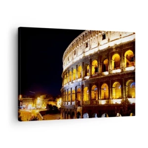 Quadro em tela - O Coliseu iluminado por luzes à noite em Roma - 70x50cm - É hora das Olimpíadas - Decoração de parede moderna para a sala de estar e quarto ARTTOR