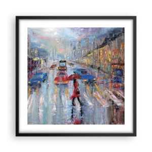 Pôster com moldura preta - Tarde chuvosa na cidade - 50x50 cm