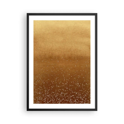 Pôster com moldura preta - Gradiente dourado com pequenos elementos brilhantes - 50x70cm - O nascimento da luz - Decoração de parede moderna para a sala de estar e quarto ARTTOR