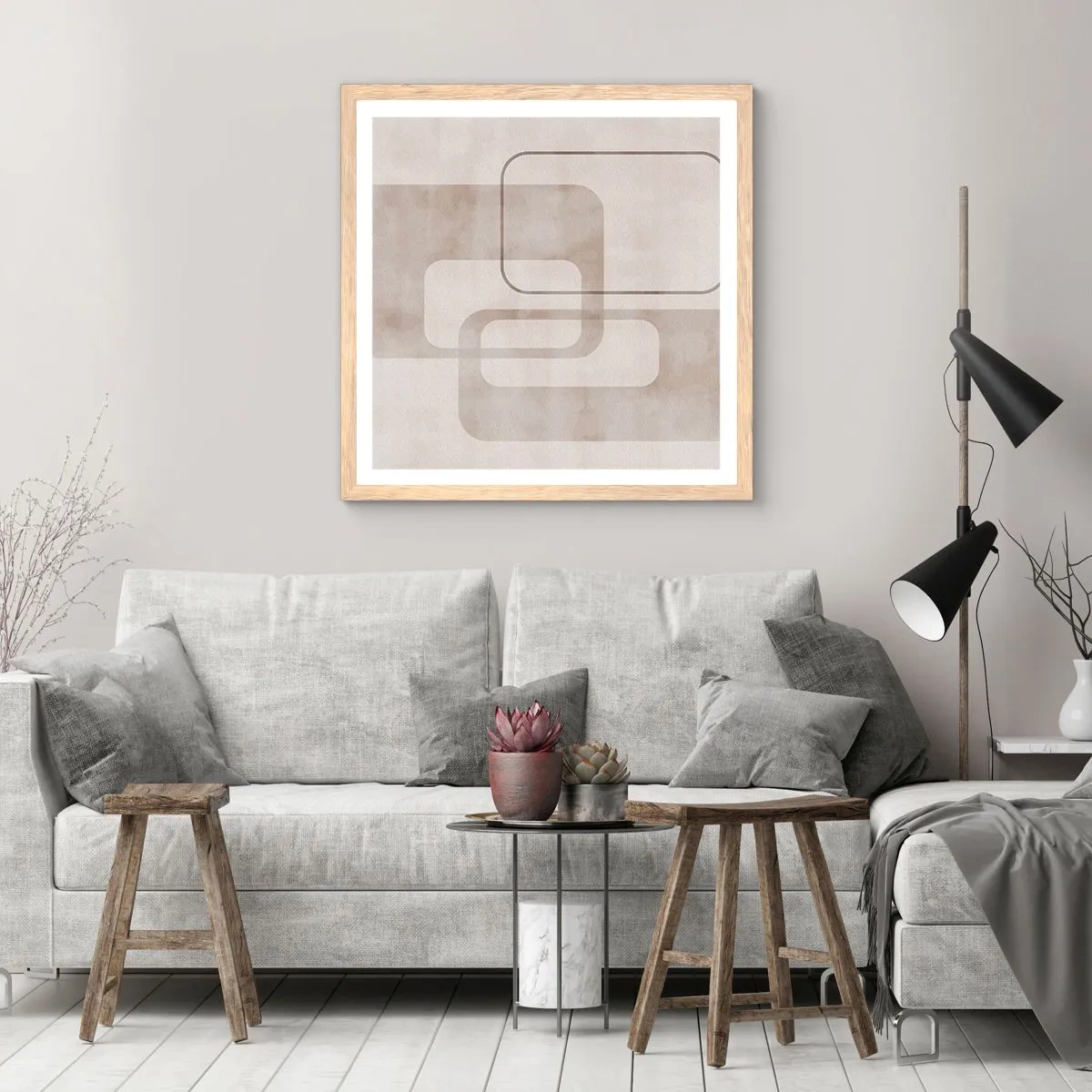 Pôster com moldura de carvalho claro - Argamassa geométrica - 60x60 cm