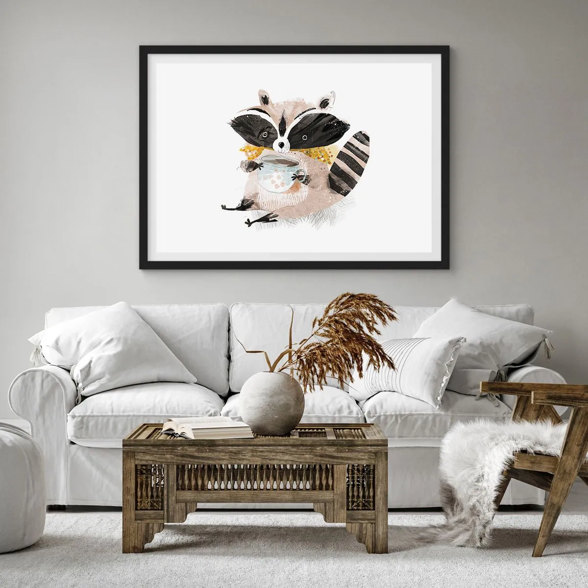 Pôster com moldura preta - O meu amigo guaxinim - 100x70 cm