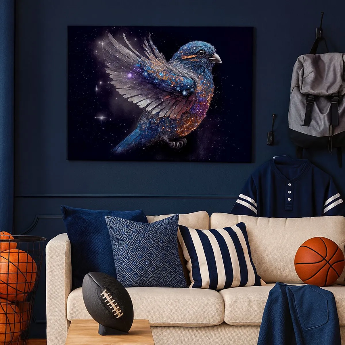 Quadro em tela - Um pardal de estilo espacial com brilho de diamante - 70x50cm - Pardal de diamante - Decoração de parede moderna para a sala de estar e quarto ARTTOR