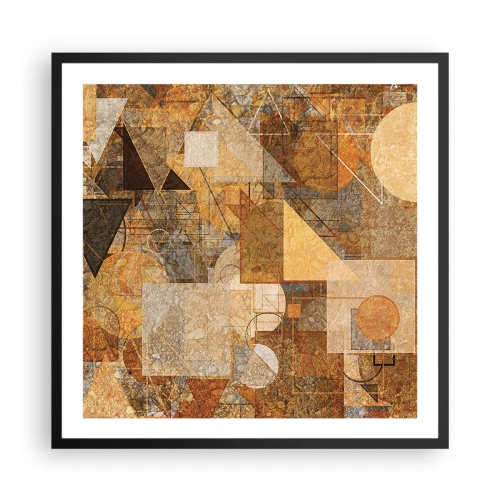 Pôster com moldura preta - Estudo Cubista em Bronze - 60x60 cm
