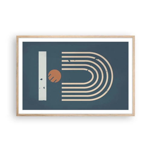 Pôster com moldura de carvalho claro - Geometria em azul marinho - 91x61 cm