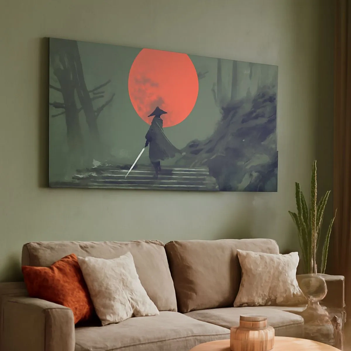 Quadro em tela - O guerreiro da lua vermelha - 100x40 cm