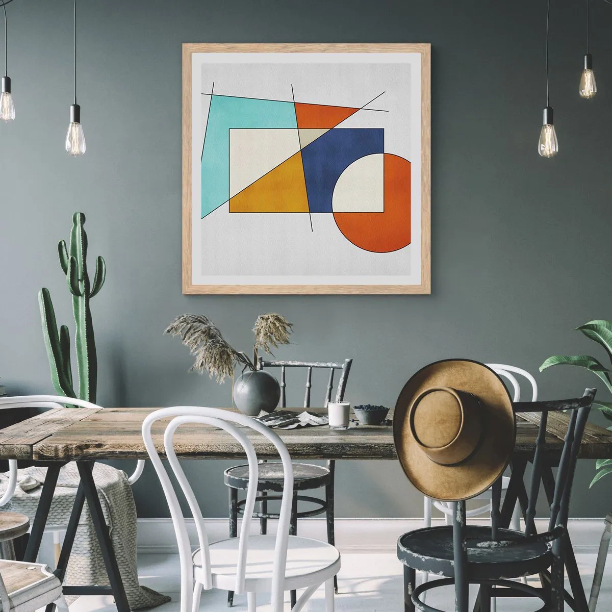 Pôster com moldura de carvalho claro - Abstração: diversão modernista - 50x50 cm